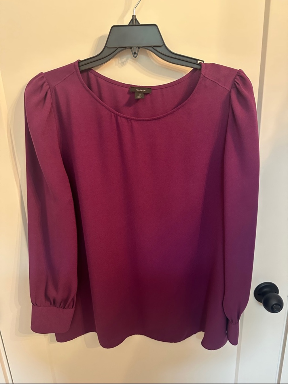 Halogen Plum Long-Sleeve Puff-Shoulder Blouse